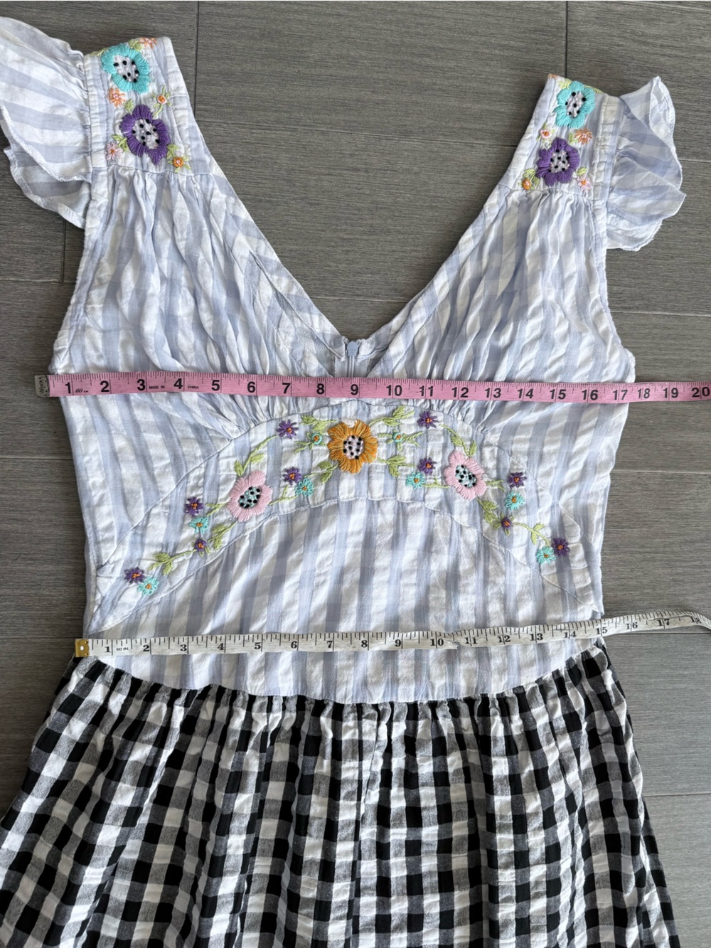 Tach Ilena Cloqué Gingham Embroidered Milkmaid Boho Cottagecore Dress L - Picture 16 of 16